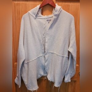 Hooded True Craft Oat Colored Cardigan with 2 Pockets Frayed Edge Raised Seams